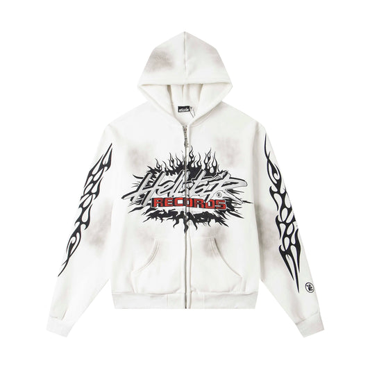 Hellstar Zip Up Hoodie White and Black