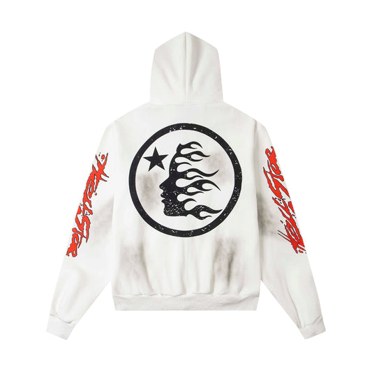 Hellstar Zip Up Hoodie White and Black